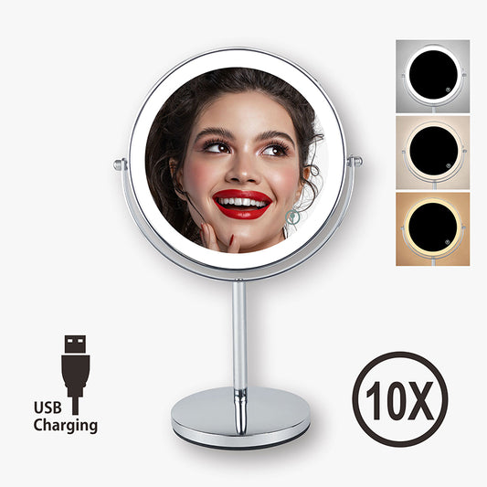 LED Makeup Mirror  with 3 Color Light Touch 8inch 10X Magnifying