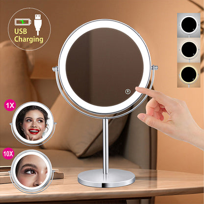 LED Makeup Mirror  with 3 Color Light Touch 8inch 10X Magnifying